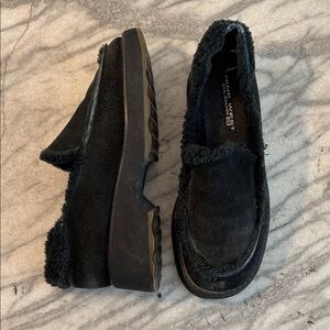 Nine West loafers black suede chunky rubber sole slip on loafers  7.5